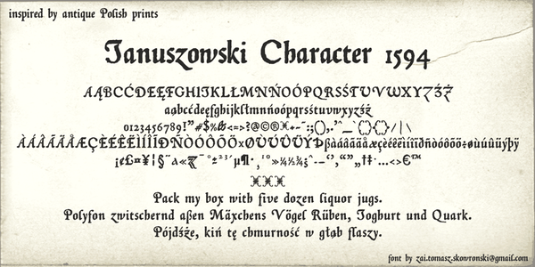 zai Januszowski Character 1594 font